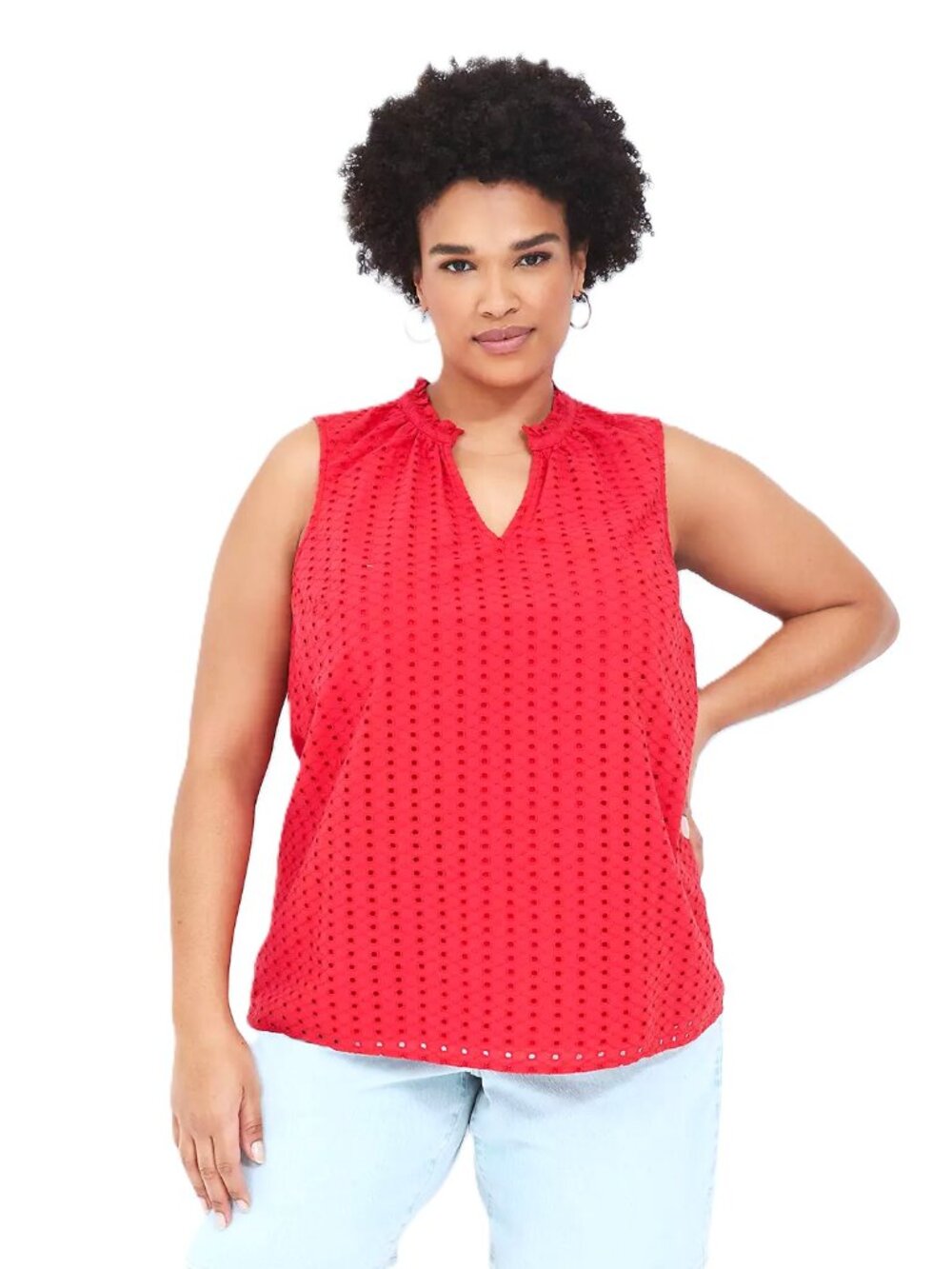 LANE BRYANT Ruffle-Neck Eyelet & Knit Top. Plus Size 22/24